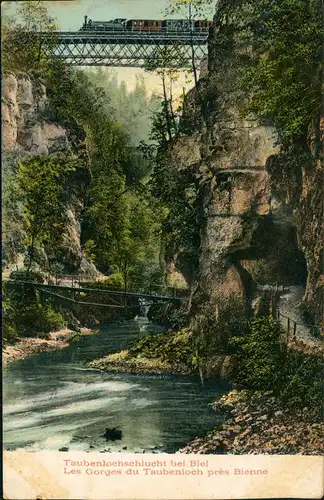 Ansichtskarte Biel Bienne Taubenlochschlucht Dampflokomotive 1912