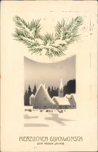 Neujahr Sylvester New Year Künstlerkarte Silouette Moderne 1912 Passepartout
