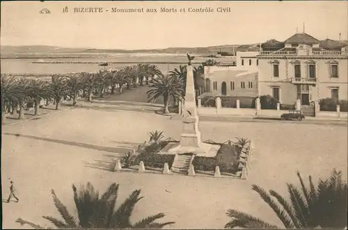 Postcard Bizerte بنزرت Monument aux Morts et Contrôle Civil 1914