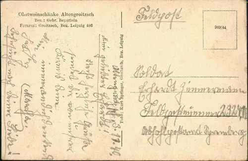 Ansichtskarte Groitzsch Obstweinschänke Altengroitzsch 1940