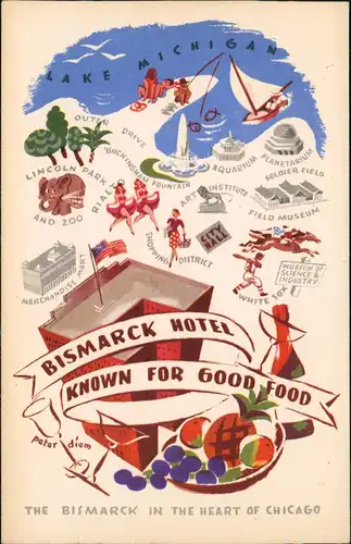 Postcard Chicago Bismarck Hotel Künstlerkarte 1962