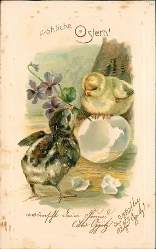 Glückwunsch Ostern / Easter - Künstlerkarte Küken 1905 Prägekarte