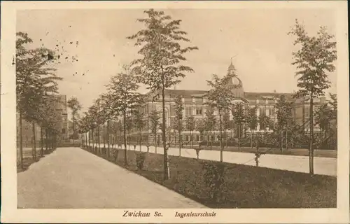 Ansichtskarte Zwickau Straßenpartie Ingenieurschule 1929