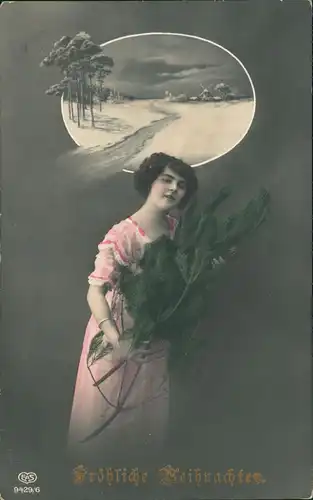 schöne Frau mit Weihnachtsbaum - Fotokunst Weihnachten Christmas 1916