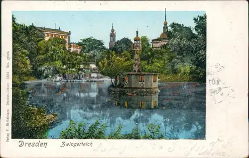 Innere Altstadt-Dresden Zwingerteich - Schwanenhaus 1901 Goldrand