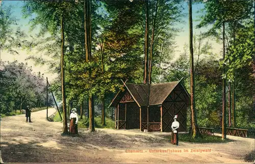 Chemnitz Unterkunftshaus im Zeisigwald 1915  gel. Feldpost Ebersdorf