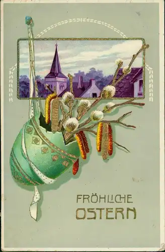 Glückwunsch Ostern / Easter - Kunstvolles Osterei - Stadt 1913 Goldrand