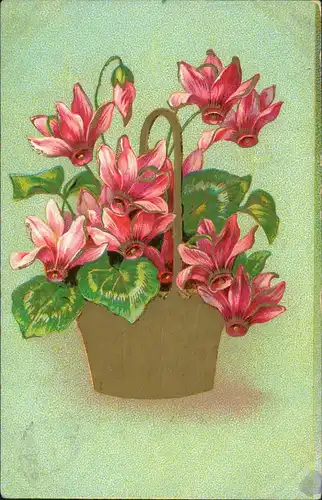 Künstlerkarte: Gemälde / Kunstwerke Topf voller Blumen 1912 Goldrand
