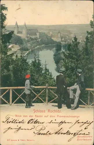 Rochlitz Blick von der Bastei auf dem Promenadenwege - Handcoloriert 1904