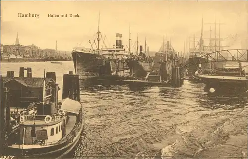 Ansichtskarte Hamburg Hafen mit Dock. Dampfer Steamer 1914