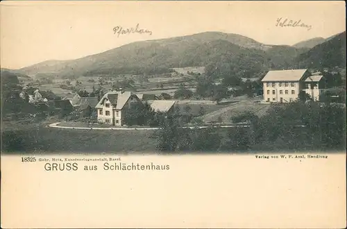 Ansichtskarte Schlächtenhaus-Steinen (Baden) Schulhaus und Pfarrhaus 1909