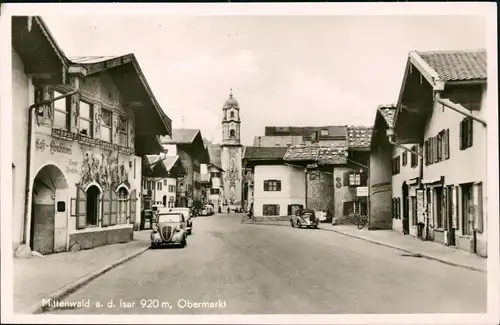 Ansichtskarte Mittenwald Obermarkt, Conditorei - Autos 1956