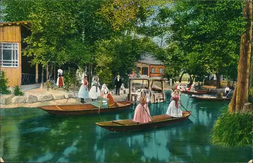 Leipe-Lübbenau Spreewald Buchan's Gasthaus Kähne mit Frauen in Tracht 1913