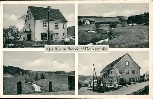 Ansichtskarte Borod Westerwald-Hachenburg 4 Bild Straßen und Häuser 1954
