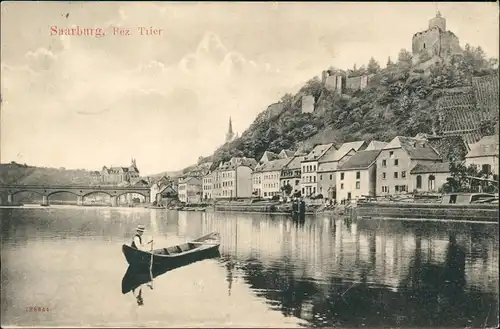 Ansichtskarte Saarburg/Trier Flußpartie Boot Stadt 1912