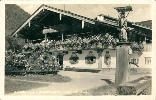 Ansichtskarte Ruhpolding Bauernhaus Dorfbrunnen - Fotokarte 1939