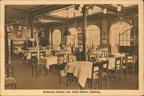 Ansichtskarte Hamburg Restaurant Siechen, Inh. Albert Nibbes - Gastraum 1924