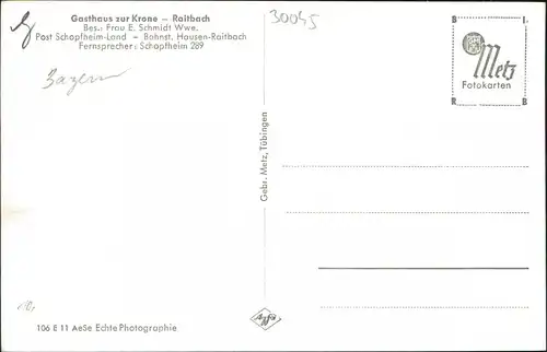 Ansichtskarte Raitbach-Schopfheim Gasthaus z. Krone - Terrasse 1953