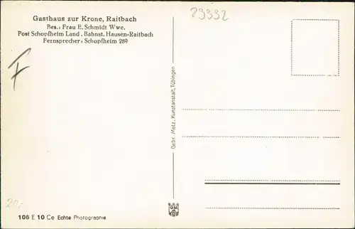 Raitbach-Schopfheim Gasthaus z. Krone, Straßenpartie - Terrasse 1939