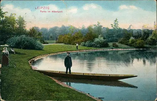 Ansichtskarte Leipzig König Albert Park (Albertpark) - Boot 1907