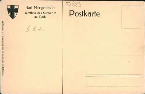 Ansichtskarte Bad Mergentheim Westbau des Kurhauses mit Park. 1926