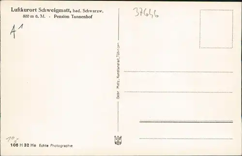Ansichtskarte Schweigmatt Schwarzwald Pension Tannenhof 1930