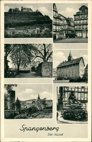 Ansichtskarte Spangenberg Mehrbild: Brunnen, Fachwerkhäuser 1954