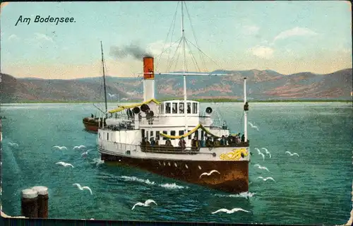 Ansichtskarte  Der Bodensee - Dampfer Steamer 1909