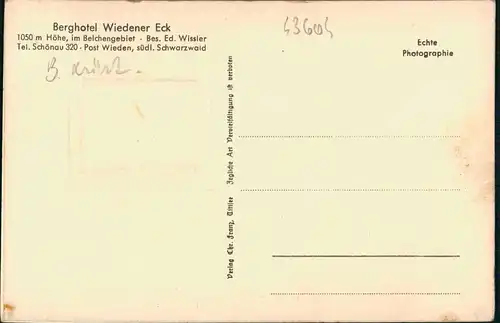 Wieden (Schwarzwald) Berghotel Wiedener Eck - Schönau 1940 Leporello