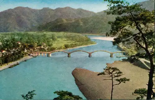 Postcard Japan KINTAIBASHI IWAKUNI COMPLETE VIEW OF THE BRIDGE 1930