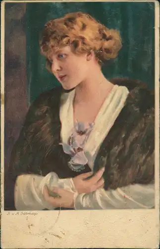 Ansichtskarte  Künstlerkarte Frau blaue Augen Dührkoop 1927 gel. Nachgebühr