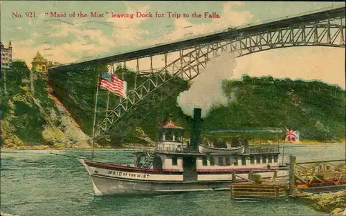 Niagara Falls (NY) Niagarafälle Niagara Falls Ship Maid of the Mist leaving Dock for Trip to the Fall 1909