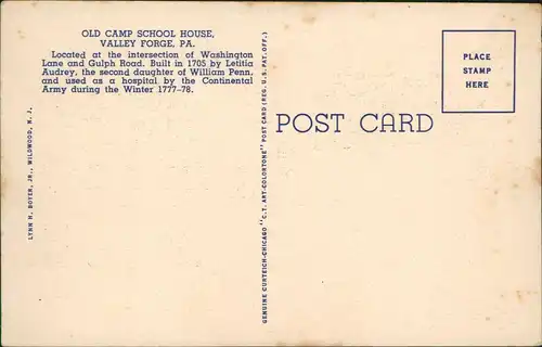 .USA United States of America OLD CAMP SCHOOL HOUSE, VALLEY FORGE, PA. USA 1930