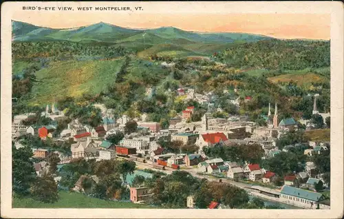 .USA United States America BIRD'S-EYE VIEW, WEST MONTPELIER, Vermont   1927