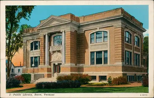 Postcard Barre Public Library Vermont USA Amerika 1920