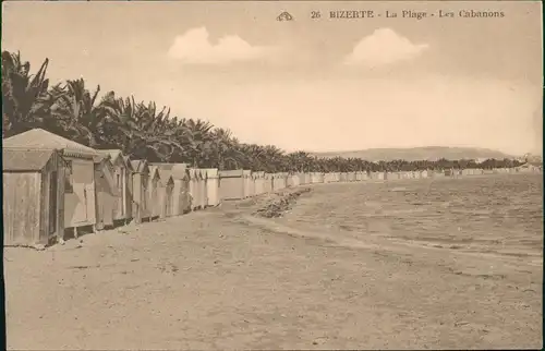 Bizerte بنزرت Ortsansicht, Strand La Plage - Les Cabanons 1910