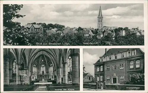 Emsbüren-Listrup 3 Bild Gesamtansicht Krankenhaus Inneres der Kirche 1940