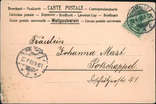 GLÜCKSKARTE Kleeblatt Frauen - Kleeduft 1902 Goldrand/Prägekarte