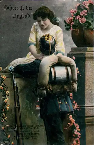 Militär/Propaganda 1.WK Soldat und Frau Schön ist die Jugend 1911