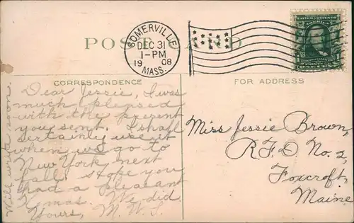 Neujahr Sylvester New Year Junge auf Segelschiffmast 1908 Gold-Effekt