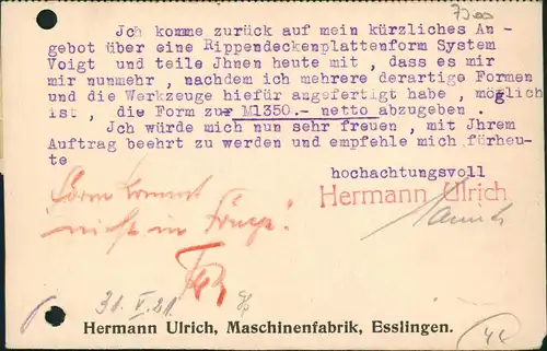 Ansichtskarte Esslingen Hermann Ulrich Maschinenfabrik 1921