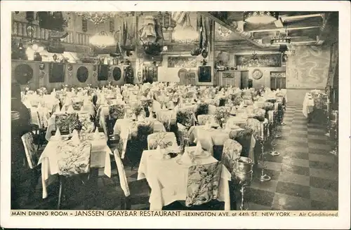 Postcard New York City Janssen Graybar Restaurant 44th Street 1954