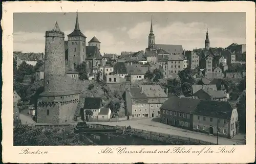 Ansichtskarte Bautzen Budyšin Alte Wasserhunst mit Blick auf die Stadt 1938