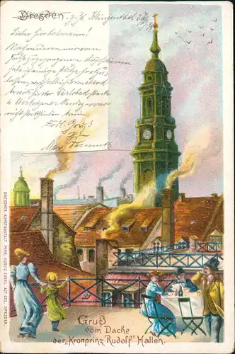 Innere Altstadt-Dresden Künstlerkarte vom Dache der Kronprinz Rudolf Hallen 1899