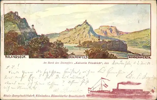 Rolandseck-Remagen  Bord des Dampfers „Kaiserin Friedrich“,   Rheindampfer 1901
