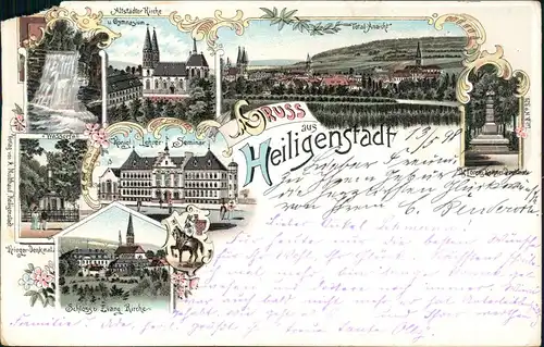 Litho AK Heilbad Heiligenstadt MB: Stadt, Gymnasium, Schloß 1898