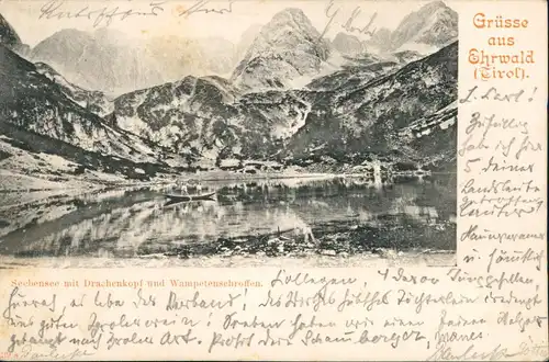 Ansichtskarte Ehrwald Seebensee mit Drachenkopf und Wampetenschroffen. 1899