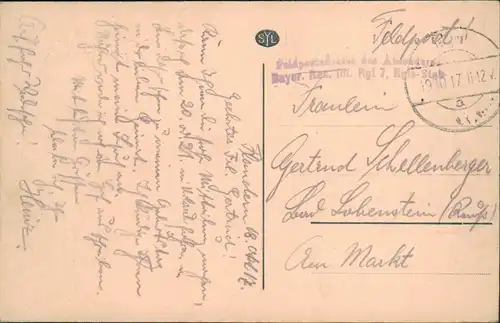 Postkaart Ardoye Straßenpartie Tassche 1917  gel. Feldpoststempel