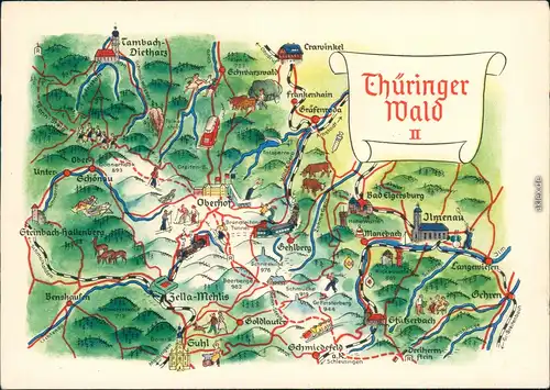 Ansichtskarte .Thüringen Landkarten-Ansichtskarten: Thüringer Wald II 1974