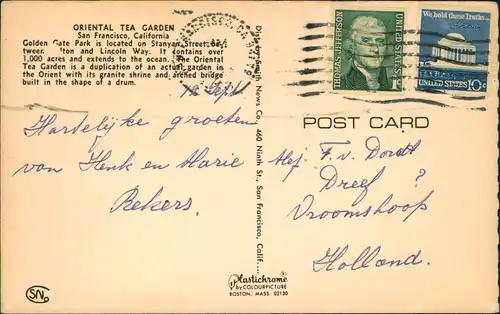 Postcard San Francisco ORIENTAL TEA GARDEN 1957